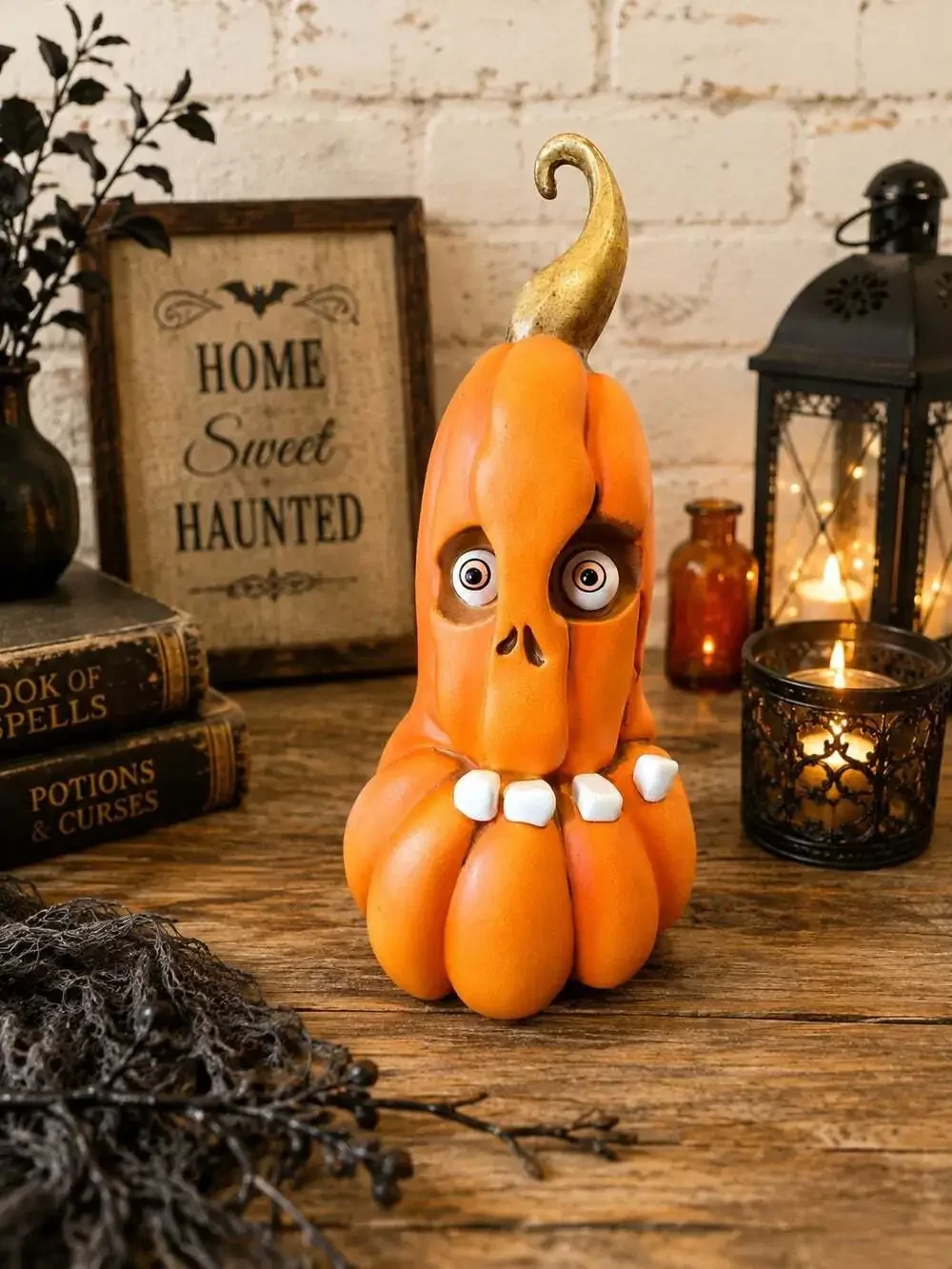 New Large Orange Funny Face Rotting Pumpkin Decor Halloween Holiday Decor
